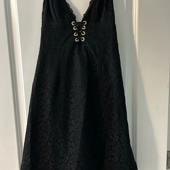 bcbg black evening dress Ruffle Plunge Mini Dress Black